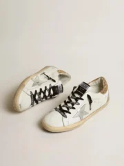 Golden Goose Super-Star White Leather Glittery Heel Tab