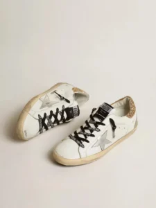 Golden Goose Super-Star White Leather Glittery Heel Tab