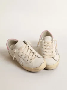 Golden Goose Super-Star Silver Leather Star Pink Heel Tab