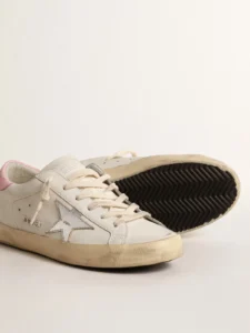 Golden Goose Super-Star Silver Leather Star Pink Heel Tab