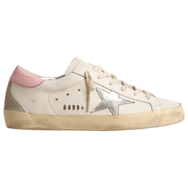 Golden Goose Super-Star Silver Leather Star Pink Heel Tab
