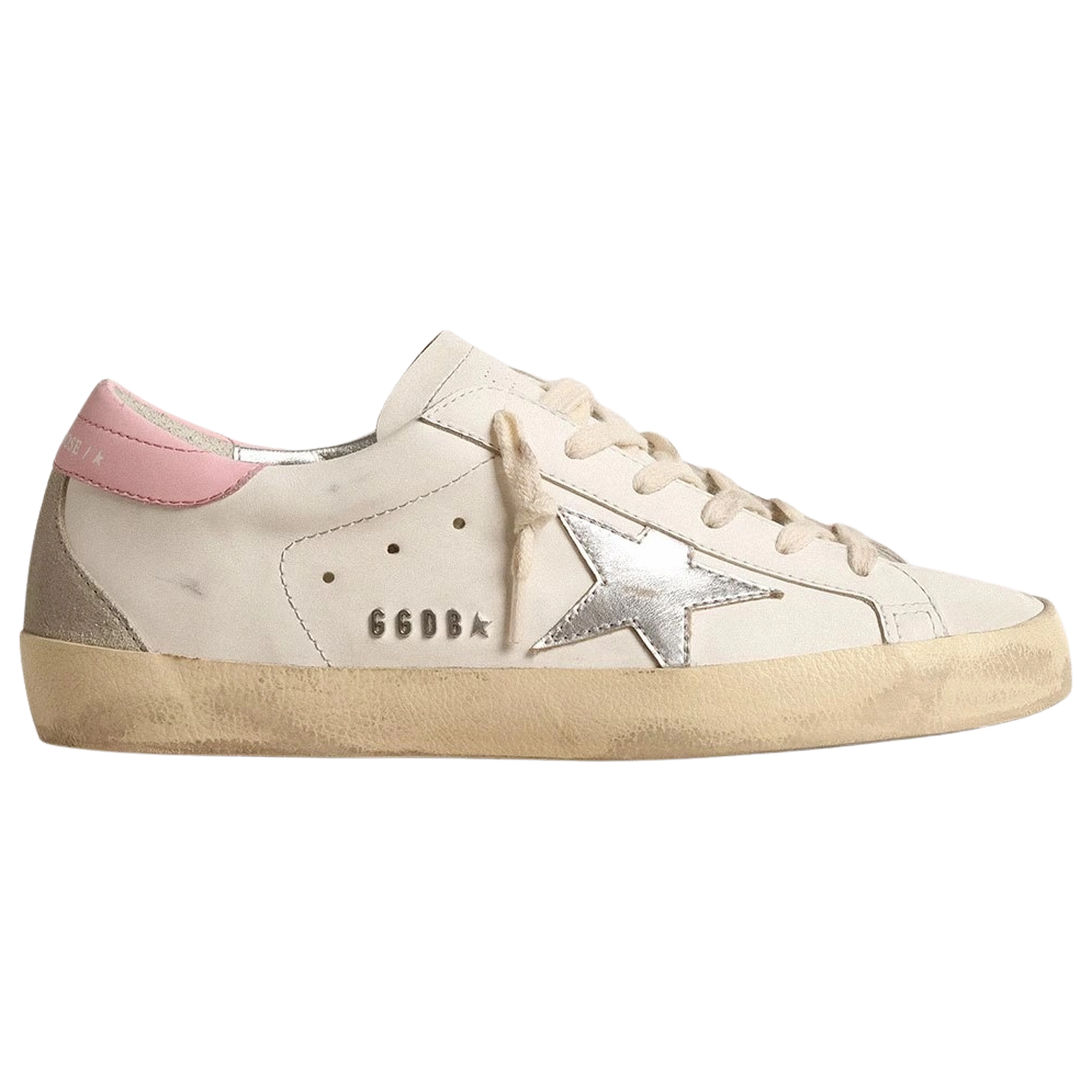 Golden Goose Super-Star Silver Leather Star Pink Heel Tab image 1 Golden Goose Super-Star Silver Leather Star Pink Heel Tab