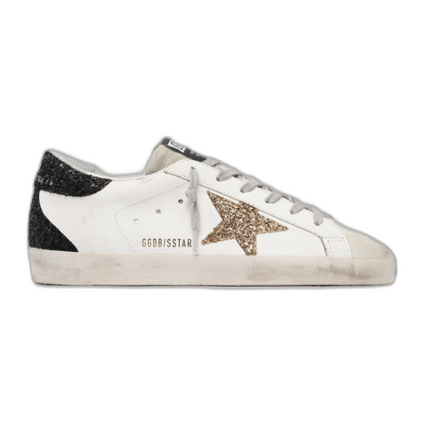 Golden Goose Super-Star Gold Glitter Star Black Heel