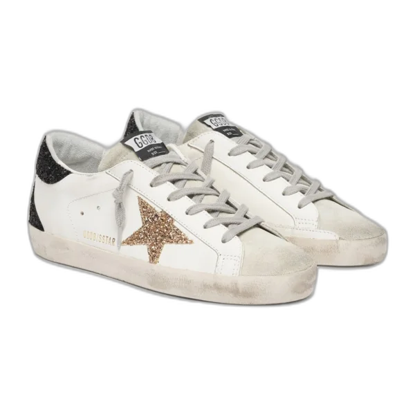 Golden Goose Super-Star Gold Glitter Star Black Heel