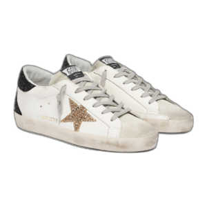 Golden Goose Super-Star Gold Glitter Star Black Heel